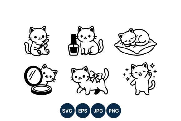 Download Cute Black and White Cat Vector Line Art - Black and white cat Collection