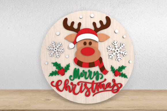 Download Reindeer Merry Christmas Round Sign SVG - Reindeer Collection