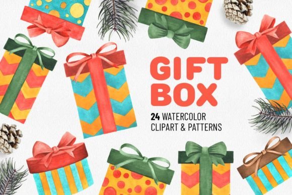 Download Watercolor Gift Box Set. Holiday Décor C - Gift Collection