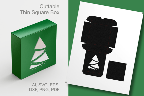 Download X-mas Tree Thin Square Gift Box Template - Gift Collection