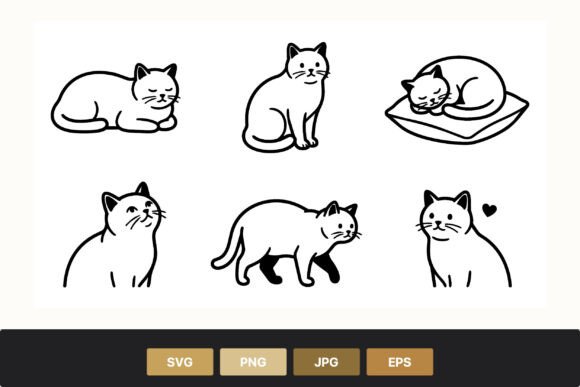 Download Black and White Cat Line Art Set - Black and white cat Collection