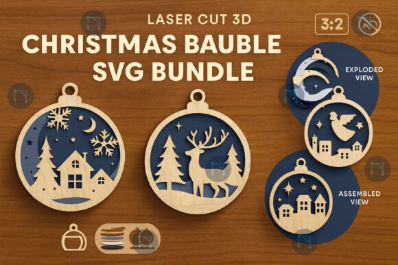 Download Laser Cut 3D Christmas Bauble SVG Bundle - Christmas bauble svg Collection